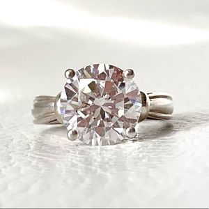 VTG CZ Round Solitaire DQ Stamped 925 Sterling Silver Ring SZ 7.25